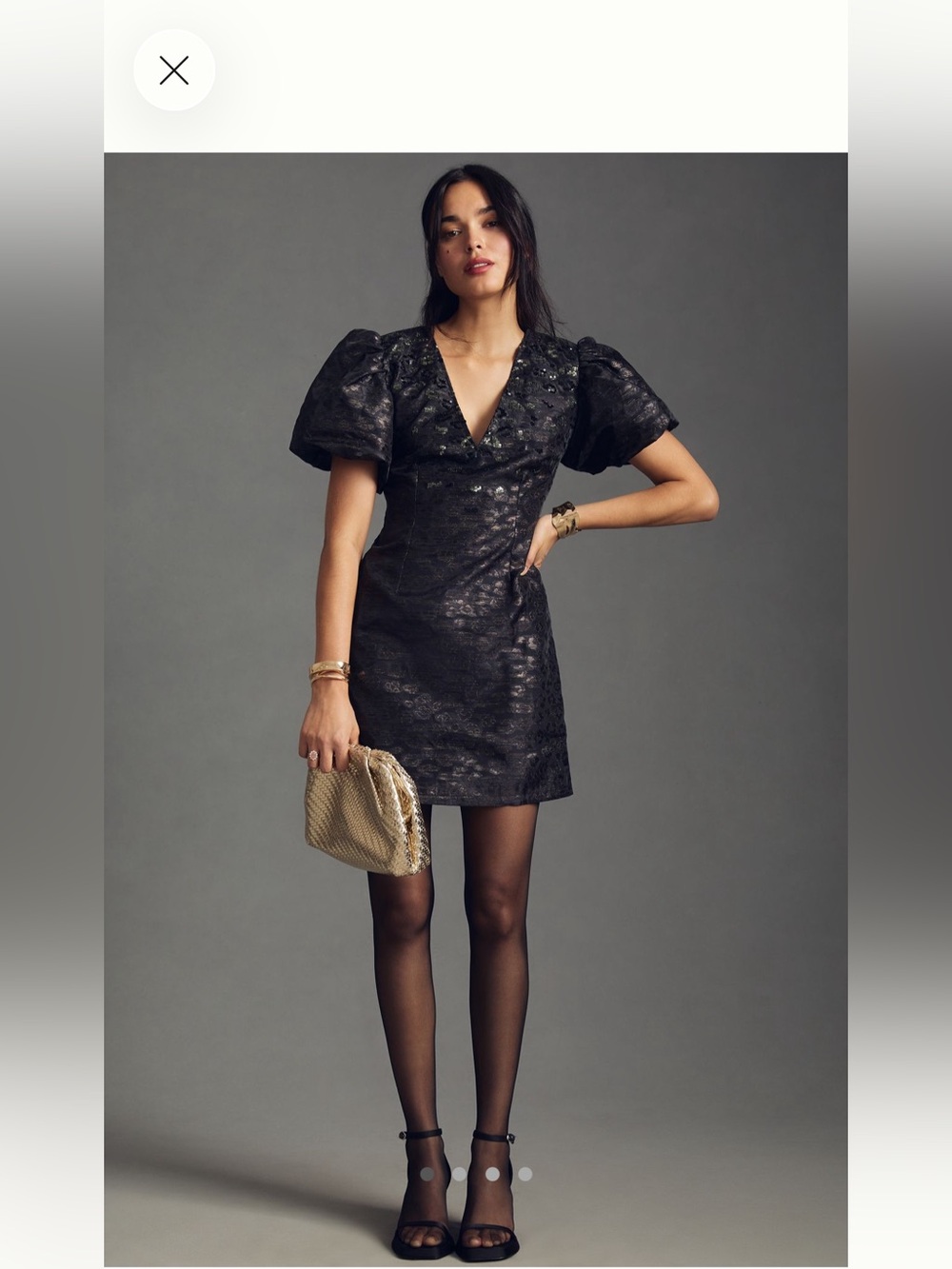 Black Puff Sleeve V-Neck Mini Dress - Elegant Evening Style